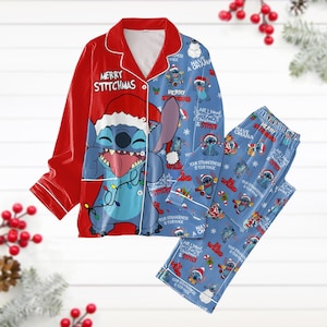 Merry Stitchmas Pajamas Set, Cute Santa Stitch Holiday Pajamas, Disneyland Trip, Lilo And Stitch Gifts, Cartoon Movie Xmas Pyjamas