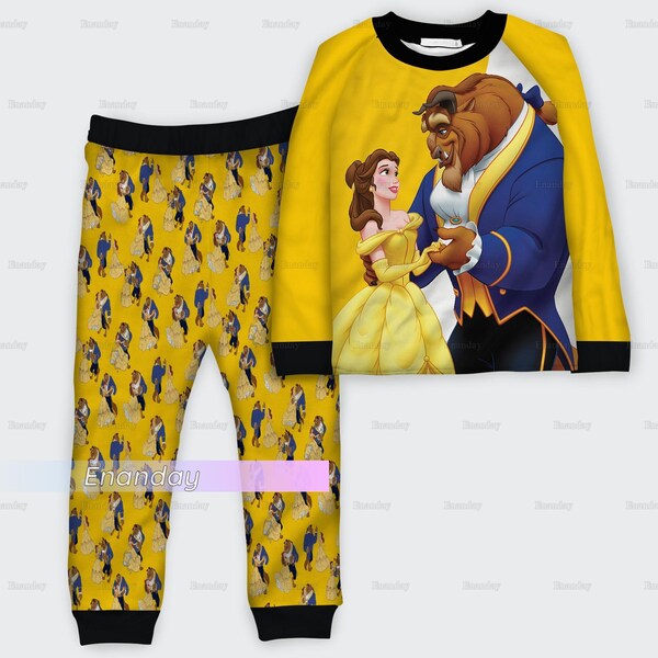 Beauty And The Beast Pajamas, Belle And The Beast Pajamas Set, Belle Princess Pajamas, Disney Princess Pajamas, Family Pajamas Set