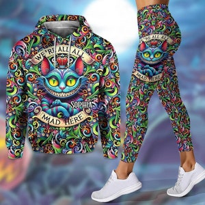 Halloween aangepaste Cheshire Cat hoodie, Alice in Wonderland hoodie, Disney Cat legging, cartoon training legging, gepersonaliseerd cadeau