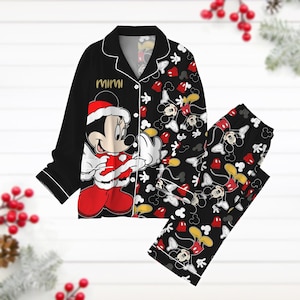 Aangepaste kerst Mickey-pyjamaset, vakantiepyjama Disney Mouse, vakantiereis Disneyland, shirt kerstman Mickey, cartoon pyjamabroek