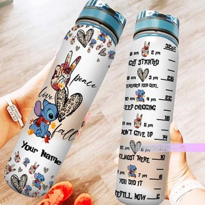 Personalized Stitch Water Bottle, Peace Love Stitch Water Bottle, Stitch Ohana Bottle, Cute Stitch Water Bottle, 32oz Water Bottle