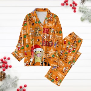 Pijamas navideños de Tigger, pijamas navideños de Winnie The Pooh, regalo de fiesta navideña de Disney, pantalones de pijama de Santa Tigger, conjunto de pijama de película de dibujos animados