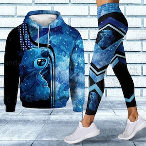 Halloween personalisierte Stitch Hoodie, Disney Cartoon Yoga Leggings, Stitch 3D All Over Print Hoodie, Leggings für Mädchen, Stitch Kleidung