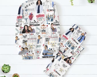 Grey's Anatomy Pajamas, Meredith Grey Pj Set, Women's Nursing Pajamas Set,  Christmas Pajamas, Pajamas For Party, Greys Anatomy Pjs