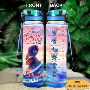 Custom Stitch Water Bottle, Stitch Water Tracker, Just A Girl Who Loves Stitch, Disney Stitch Bottle, Workout Water Bottle, Stitch Gift