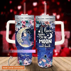 Halloween Eeyore 40 Unzen Becher, benutzerdefinierte Disney Esel Becher, ich liebe dich bis zum Mond Zitate Tassen, Winnie The Pooh Becher mit Stroh