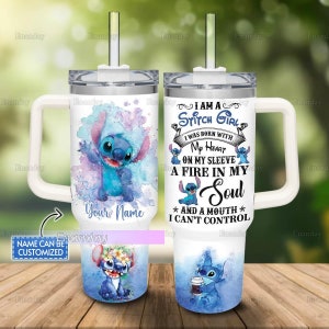 Stitch 40oz Tumbler, Personalizowany Tumbler, I Am A Stitch Girl Tumbler, Tumbler ze stali nierdzewnej, Tumbler ze słomką, Stitch Tumbler Cup