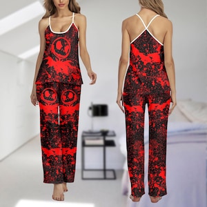 Skull Pajama Set, Red Skull Pjs, Gothic Sleepwear for Women, Skull Gift for Her, Skull Merch Sleepwear