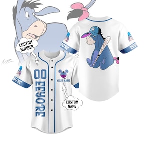 Custom Eeyore Baseball Jersey, Winnie The Pooh Jersey, Eeyore Jersey Men, Eeyore Baseball Shirt, Eeyore Sports Jersey