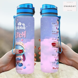 Stitch Water Tracker Bottle, Disney Water Bottle, Lilo and Stitch Gifts for Ohana Family, 32oz Motivational Bottle, Stitch Merch