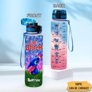 Custom Stitch Water Bottle, Stitch Water Tracker Bottle, Disney Stitch Bottle, Disney Gifts, Lilo & Stitch Merch, 32oz Water Bottle