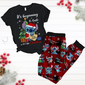 Camisa navideña de Stitch, conjunto de pijama de Lilo y Stitch, conjunto de pijama navideño de Disney, lindos pantalones de pijama de Stitch, regalo de viaje a Disneyland, pijamas de dibujos animados