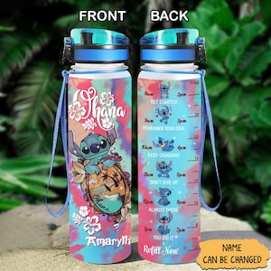 Personalized Stitch Water Bottle, Stitch Water Tracker Bottle, Stitch Motivational Bottle, Stitch Drink Bottle, Workout Water Bottle