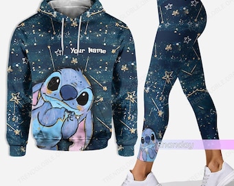 Stitch Hoodie, Custom Cute Stitch Hoodie, Stitch Yoga Legging, Cartoon Movie Hoodie, Yoga Broek Vrouwen, Cadeau voor haar