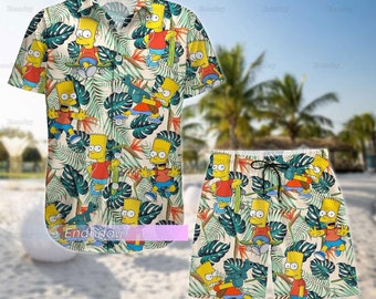 Bart Simpson Button Shirt, Bart Simpson Shorts, Bart Simpson Hawaiian Shirt, The Simpsons Button Shirt, Vacation Shirt, Beach Shorts