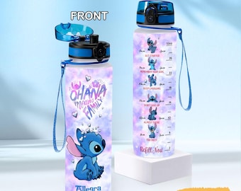 Personalized Stitch Water Bottle for Girls 32Oz, Stitch Gifts for Women, Disney Water Bottle for Adults, Stitch Motivational Water Bottle