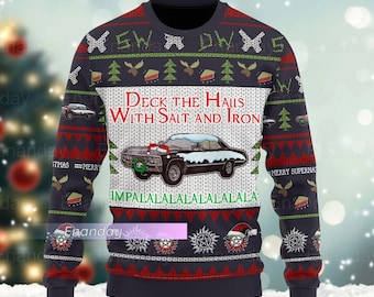 Supernatural Ugly Sweater, Deck The Halls With Salt And Iron Sweater, Supernatural Holiday Sweater, Supernatural Xmas Sweater