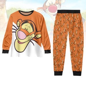 ディズニー ティガー パジャマ セット、くまのプーさん パジャマ、ディズニー 漫画 パジャマ パンツ、お揃いのパジャマ セット、家族向けディズニー ギフト、ティガー グッズ