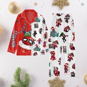 Conjunto de pijama navideño de Spiderman, pijama navideño de superhéroe, pijama de Spider-Man para fiesta, pijama de dibujos animados de Navidad, regalo de Navidad