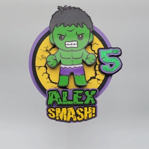 Baby Hulk Cake Topper | Hulk Smash Birthday Cake Decoration | Layered Cardstock - Superhero Party Decor | Hulk Smash Cake Topper,