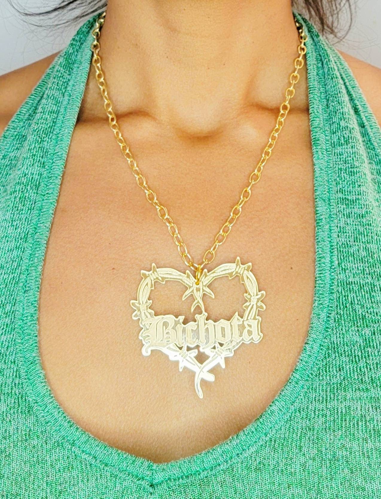 Bichota Necklace Gold Acrylic Charm Necklace Etsy