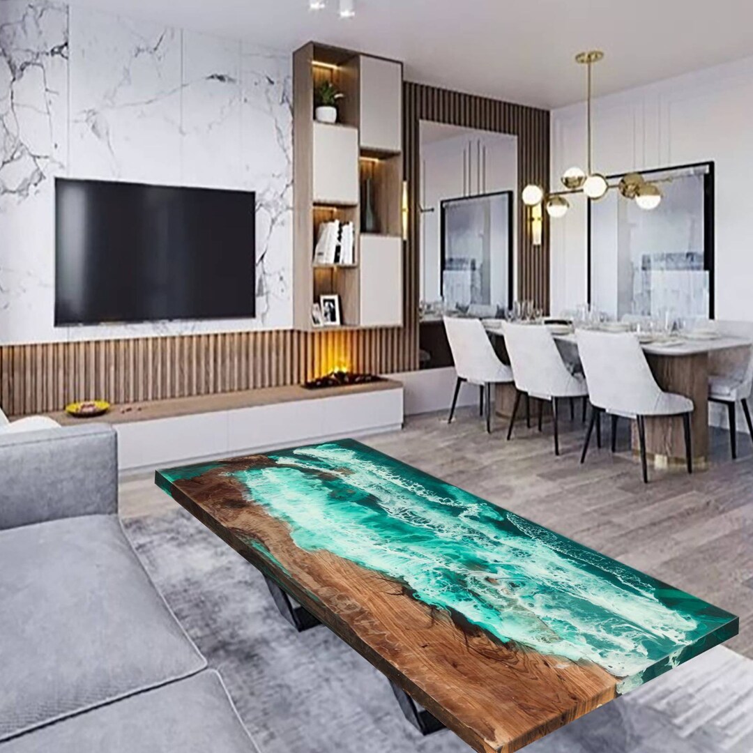 Ocean Epoxy Table Custom River Table Wooden Resin Smooth - Etsy