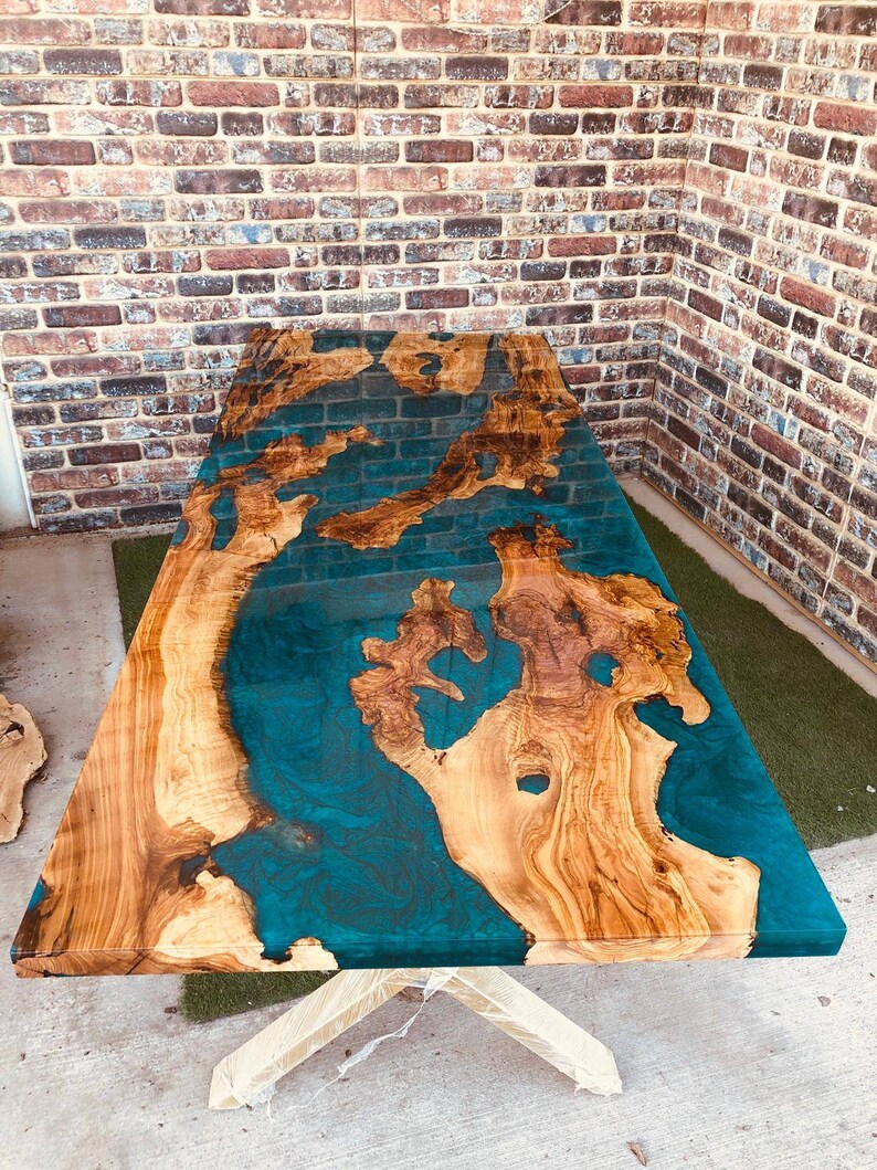 Teal Color River Epoxy Table Custom Resin Table Resin Live Etsy