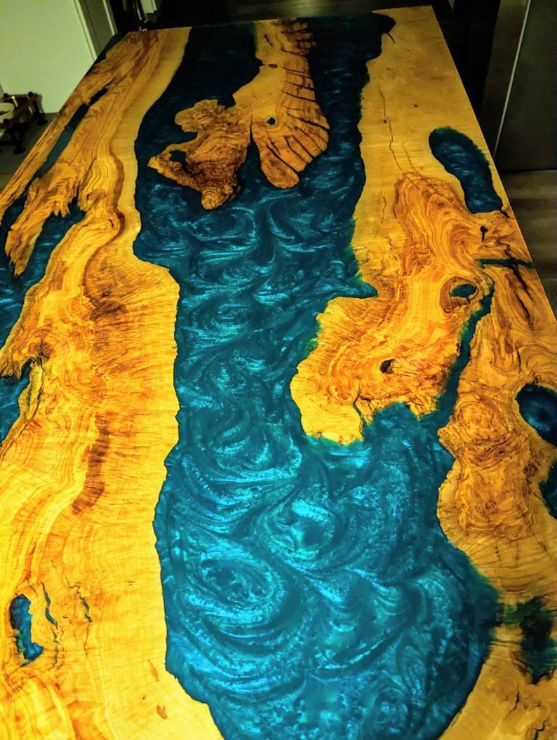 Teal Color River Epoxy Table Custom Resin Table Resin Live Etsy