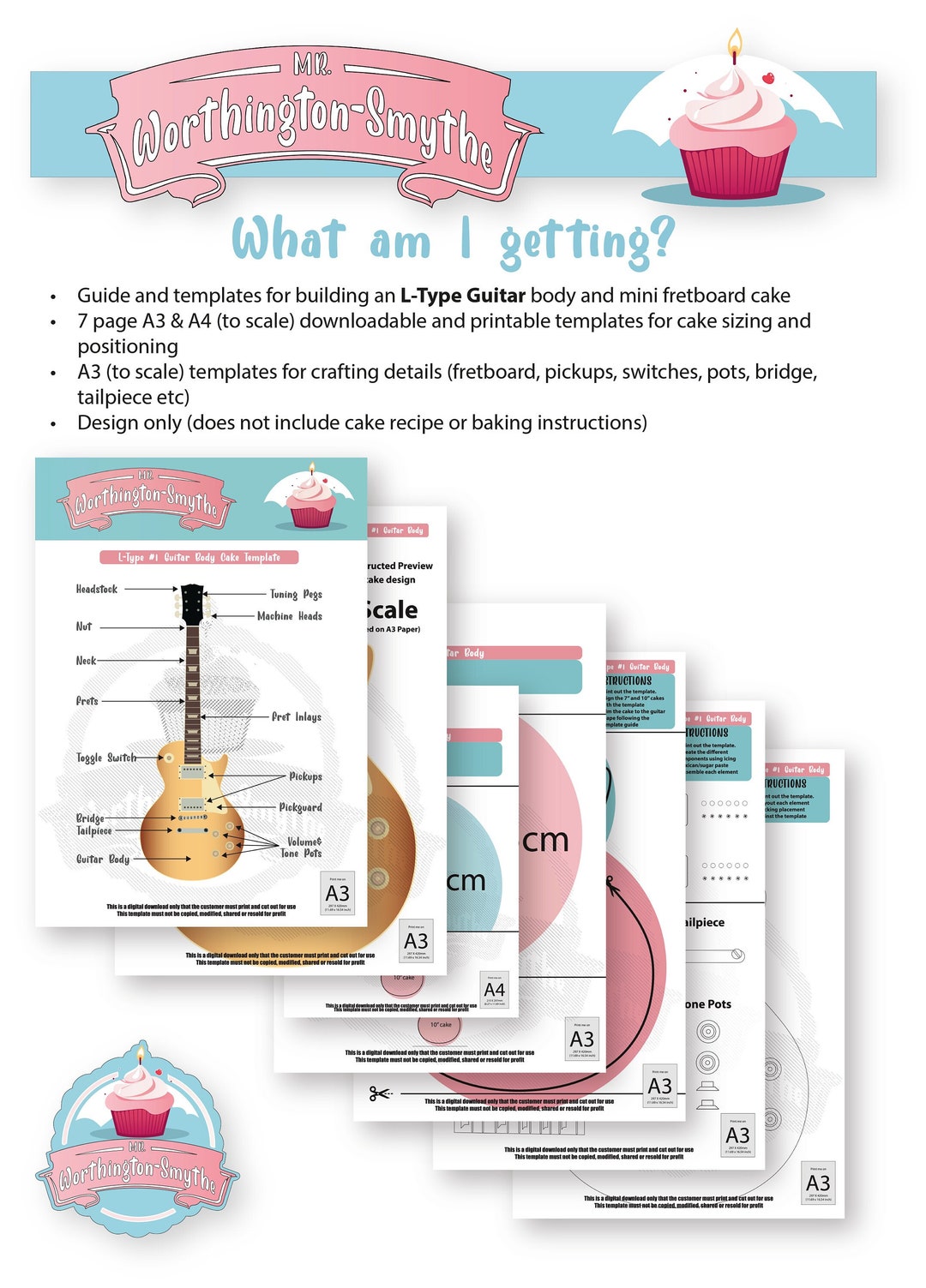 Guitar Cake Template and Cutting Guide Inspired by Gibson Les Paul Etsy