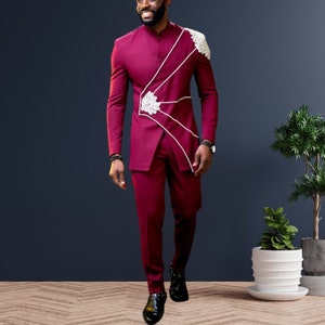 Burgundy men&#39;s clothing,African wedding,Groom suit,Army green suit,Birthday Embroidery suit,Cotton shirt& pant,Senator suit,Luxury suit 4men