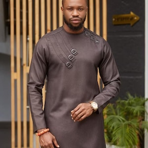 Nigerian men's clothing,African wedding,Groom suit,Brown African men's formal party wear, Birthday Embroidery suit,Cotton shirt& pant, Senat
