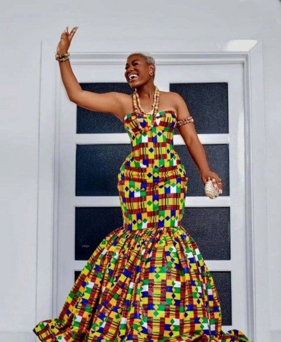 corset kente dress Stunning Corset Kente Dress for Wedding Guests by Carols Couture