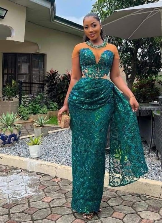Emerald Green Dress,luxurymermaid Dress,thanksgiving Outfit,lace Bridal Gown,greenprom  Dress,asoebi Dress, Nigerian Wedding Dress,womencloth - Etsy Canada