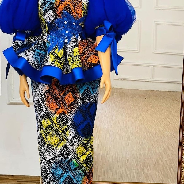 African peplum dress,women fashion,wedding dress, women clothing, party dress,peplum Ankara dress,long gown, African dress, multi color gown