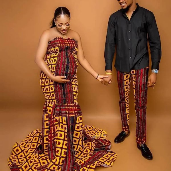 Maternity gown,Couple African outfit, Mermaid African clothing, African fashion, African men clothing, African dress,Matching Ankara outfits