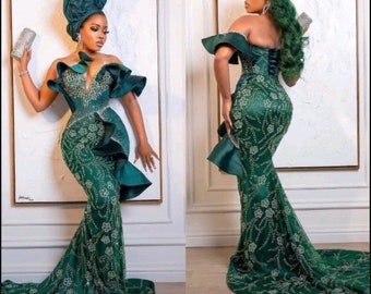 open lace back dress Green Tulle Lace Long Prom Dress with Corset, Green Formal Party Dress, Green / Custom Size