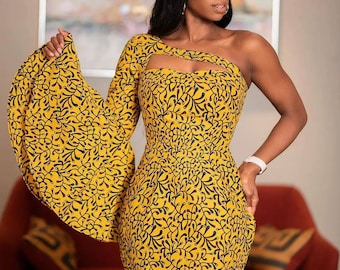 One arm dress,African fashion,Women African Clothing, African Fashion, Ankara Dress, Ankara stylish outfits,African Fashion, Midi Dress.