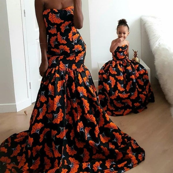 Mommy and daughter matching dresses,Ankara tulle dress, African print dress, African midi dress, Ankara gown, African clothing, Ankara dress