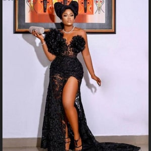 Bridal dress ,wedding dress,Mermaid Dress,Africanclothing,AfricanFashion, Black lace dress,Traditional Reception,Aline dress with slit,Prom