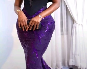 Purple dress,Luxurymermaid dress,Thanksgiving outfit,Lace bridal gown,purplepromdress,Asoebi dress, Nigerian wedding dress,Womencloth,Corset
