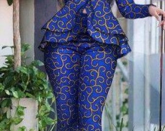 African two piece,African jacket and trousers for women,African women dress,Ankara pants and blazers, homecoming dress,African dress set,