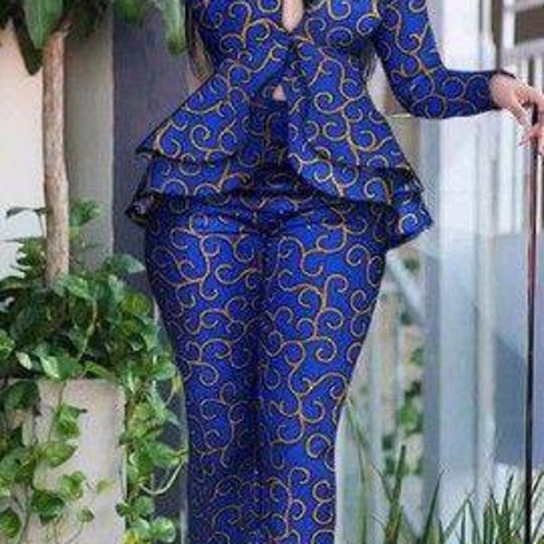 African two piece,African jacket and trousers for women,African women dress,Ankara pants and blazers, homecoming dress,African dress set,