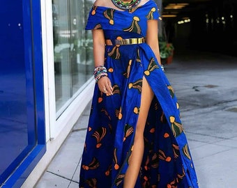 Blue trending style,  Ankara Women clothing, Ankara Women outfit,Ankara Maxi Dress, African clothing, African fashion, African blue dress.