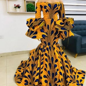 African mermaid gown , Yellow maxi Dress, Long African Dress, Ankara long Dress, African clothing for Women,African Fashion, Maxi gown,women