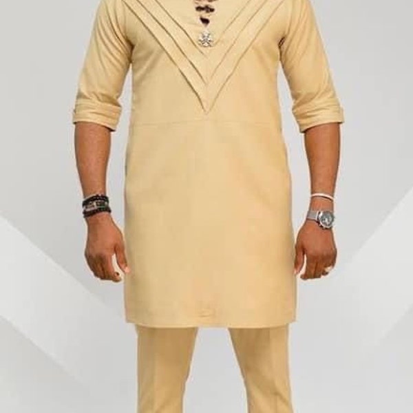 African men outfit,African men suit, African wedding outfit,Senator wear, African men clothing,African men kaftan,Cream shirt,Men clothing.