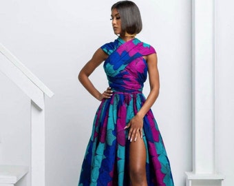 Vestido largo africano con estampado infinito, vestido multicolor, vestido largo africano, vestido largo Ankara, ropa africana para mujer, moda africana, boda.