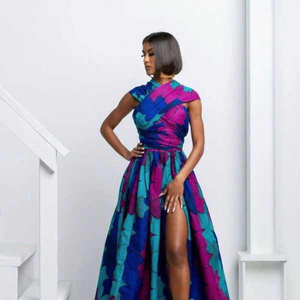 Unendlich Maxi-Kleid mit afrikanischem Druck, mehrfarbiges Kleid, langes afrikanisches Kleid, Ankara-Maxikleid, afrikanische Kleidung für Frauen, afrikanische Mode, Hochzeit