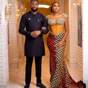 Afrikaanse outfit voor stellen, Afrikaanse kleding voor stellen, Afrikaanse mode, Afrikaanse mannenkleding, Afrikaanse jurk, Sets voor stellen, Trouwkleding,,