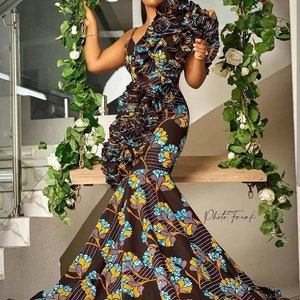 Long Ankara Mermaid Gown,Ankara fashion, African prints, Women clothing, African fashion, African dress, partydress, Wedding dress,