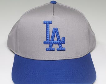 LA Dodgers Hat, Gray & Blue, Unique Embroidery Stitch